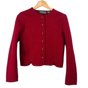 Carroll Reed Vintage Red 100% Boiled Wool Cardigan Jacket Silver Buttons Size S